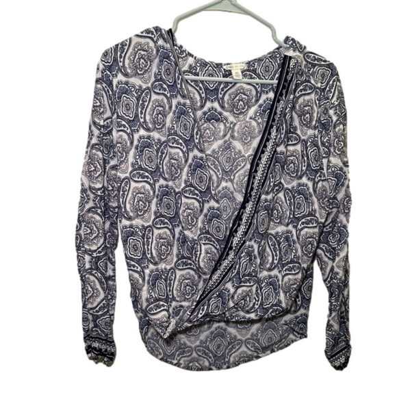 Cato Tops - Cato Women's Long Sleeve Blue Paisley Print Mock Wrap Top Size XSmall